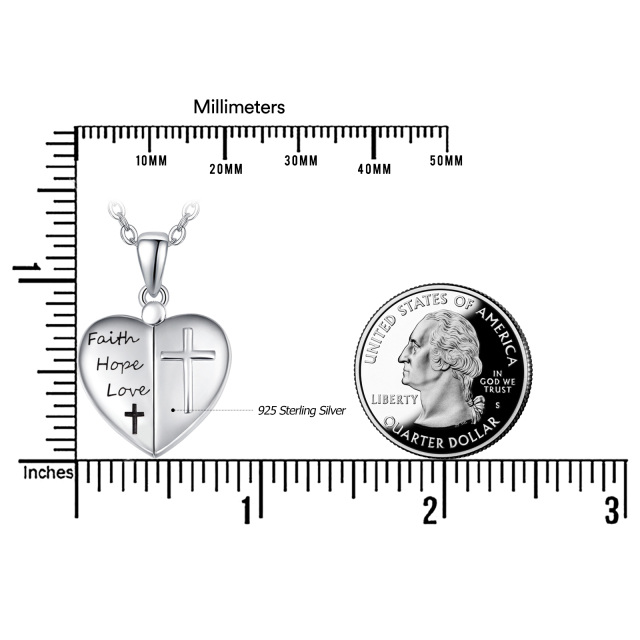 Colar de prata esterlina com medalhão de fotos personalizado com coração gravado Fé Esperança Amor-4