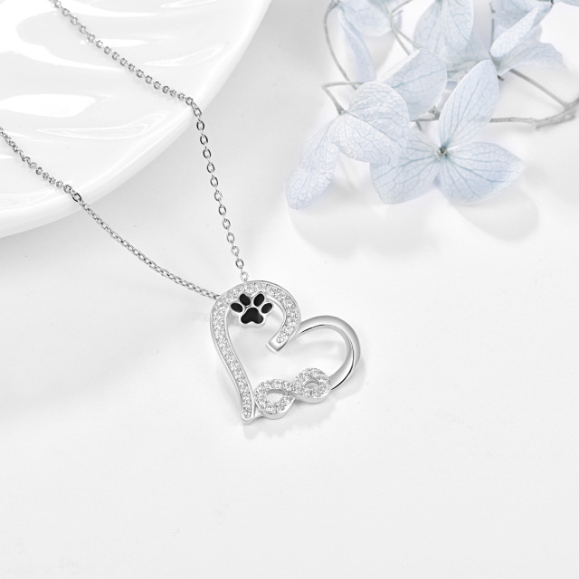 Sterling Silver Cubic Zirconia Paw & Heart & Infinity Symbol Pendant Necklace-3