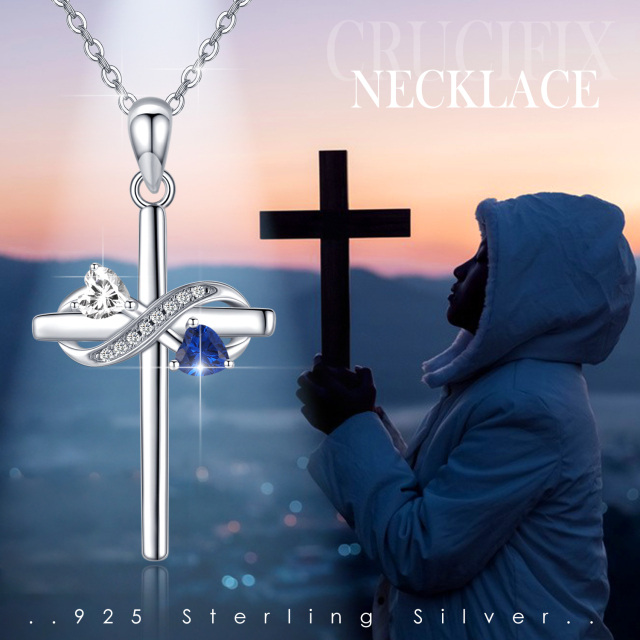 Sterling Silver Cubic Zirconia Cross Pendant Necklace-4