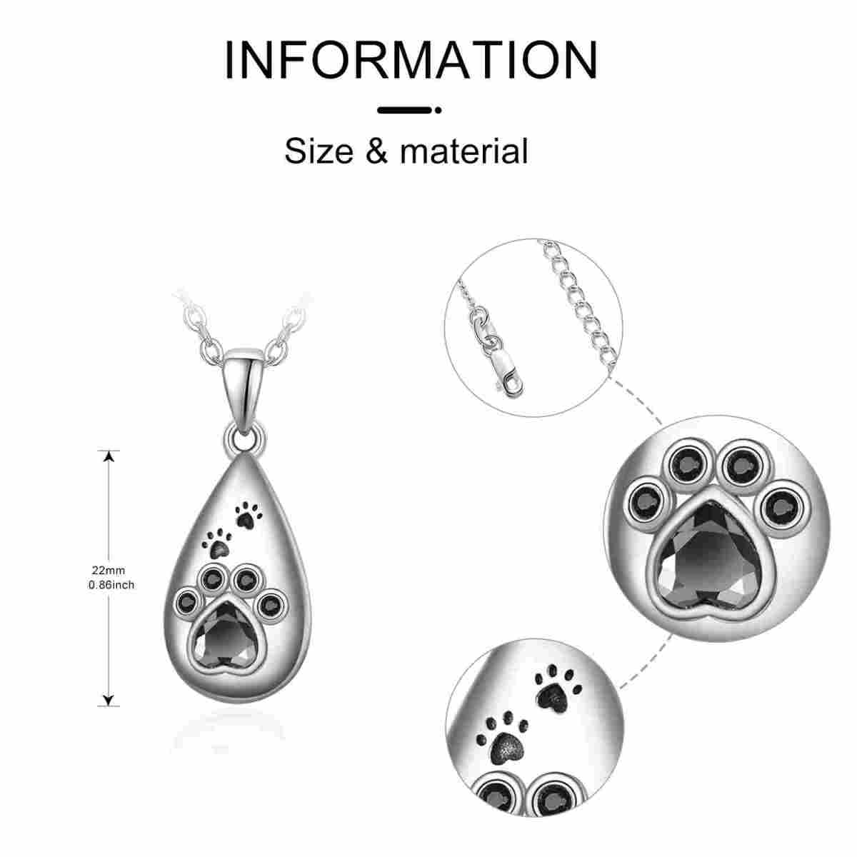 Sterling Silver Heart Shaped Cubic Zirconia Paw & Drop Shape & Heart Urn Necklace for Ashes-5