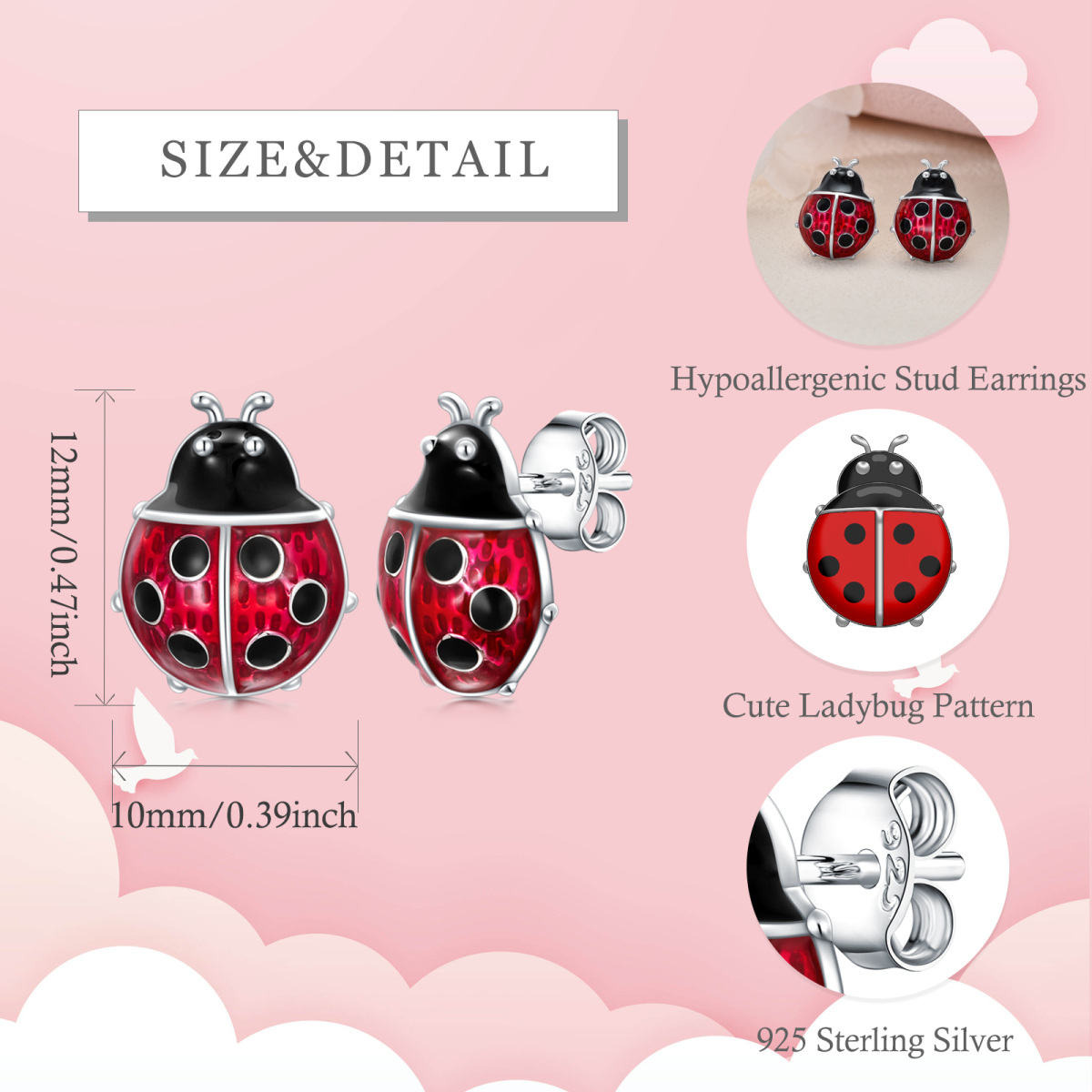 Sterling Silver Ladybug Stud Earrings-6