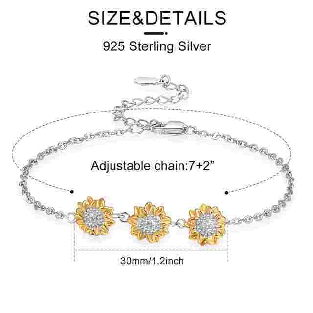 Sterling Silver Sunflower Pendant Bracelet-4