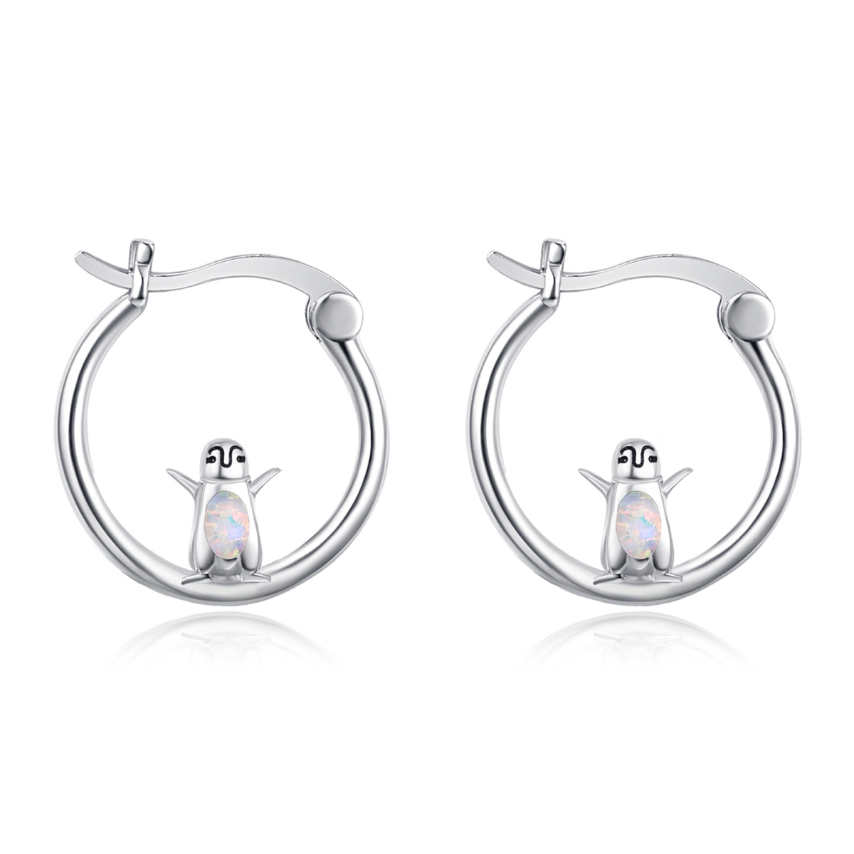 Pendientes de aro de plata de ley Opal Penguin-1