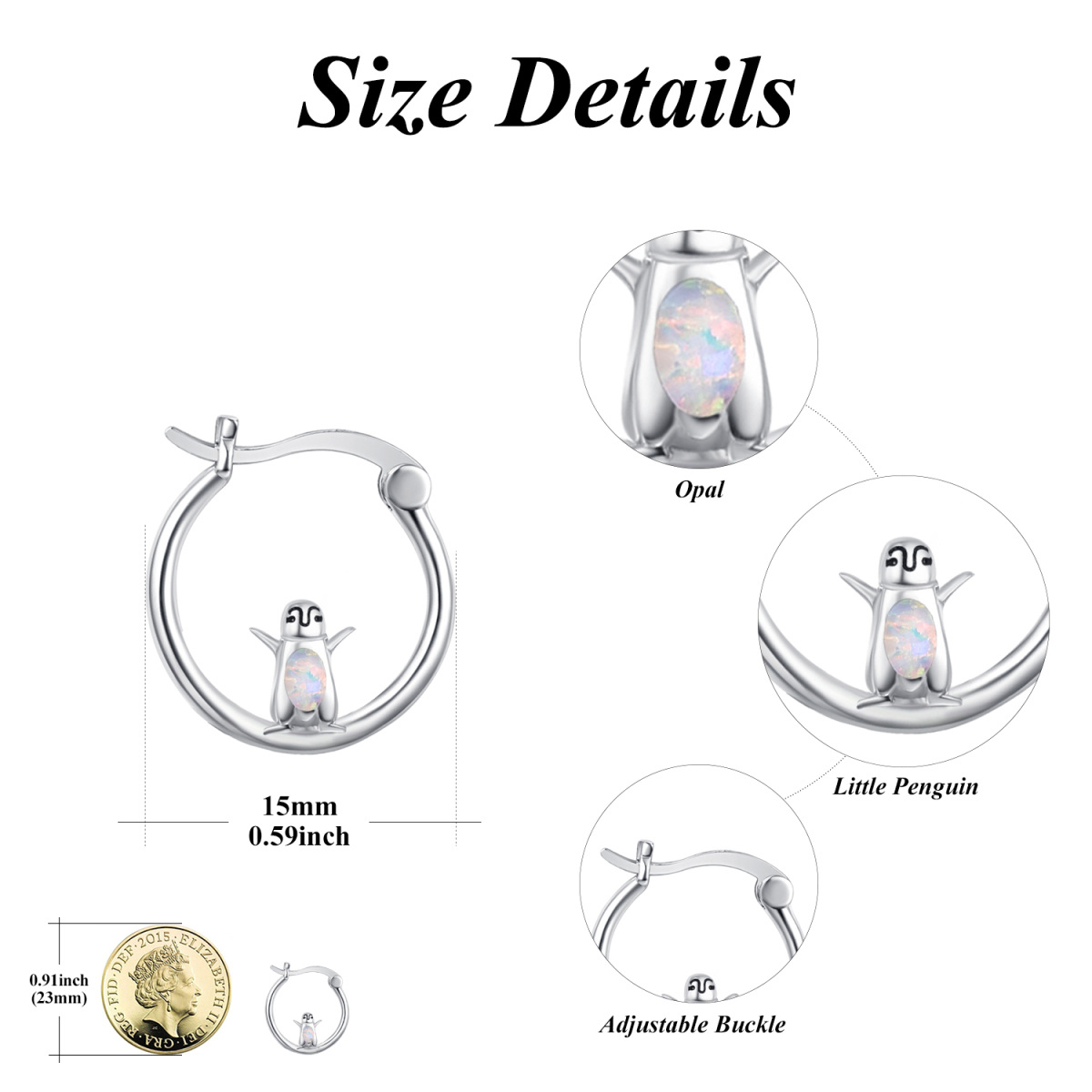 Sterling Silver Opal Penguin Hoop Earrings-6