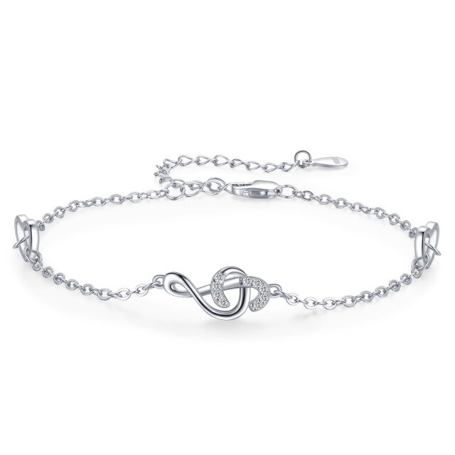 Sterling Silver Cubic Zirconia Music Symbol Pendant Bracelet-0