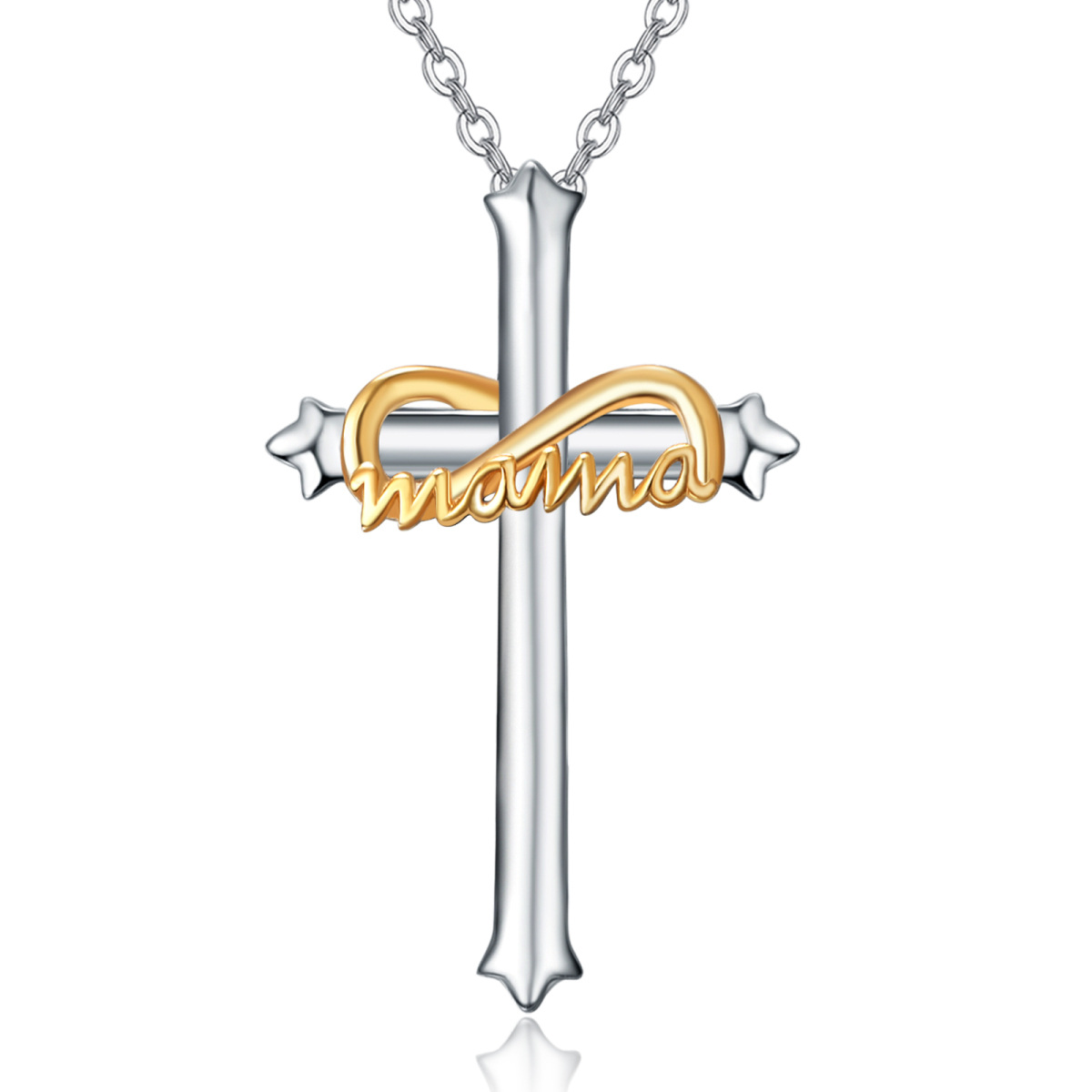 Sterling Silver Two-tone Cross Pendant Necklace with Engraved Word-1