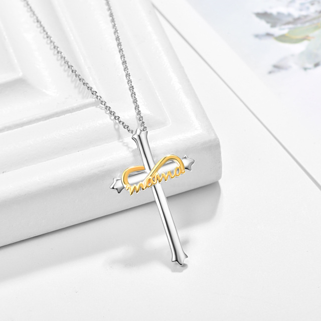 Sterling Silver Two-tone Cross Pendant Necklace with Engraved Word-2