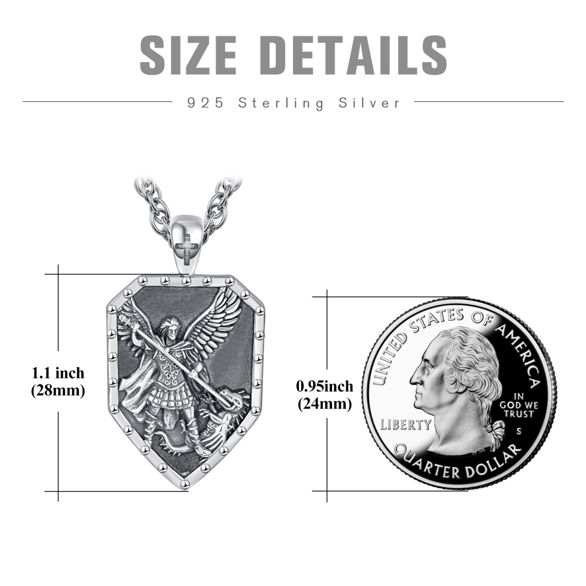 Sterling Silver Saint Michael Pendant Necklace with Engraved Word for Men-4