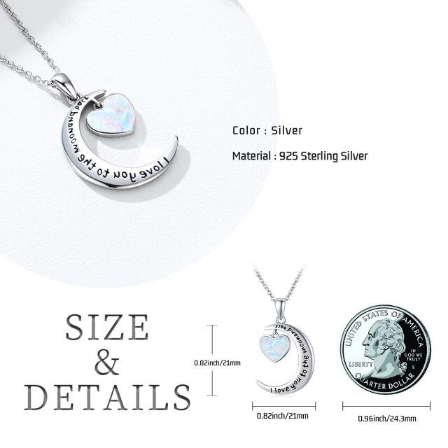 Sterling Silver Heart Shaped Opal Moon Pendant Necklace with Engraved Word-4