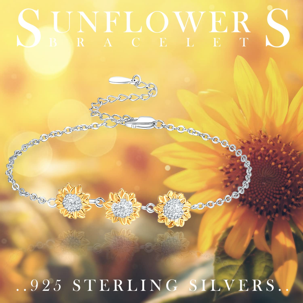 Sterling Silver Sunflower Pendant Bracelet-6