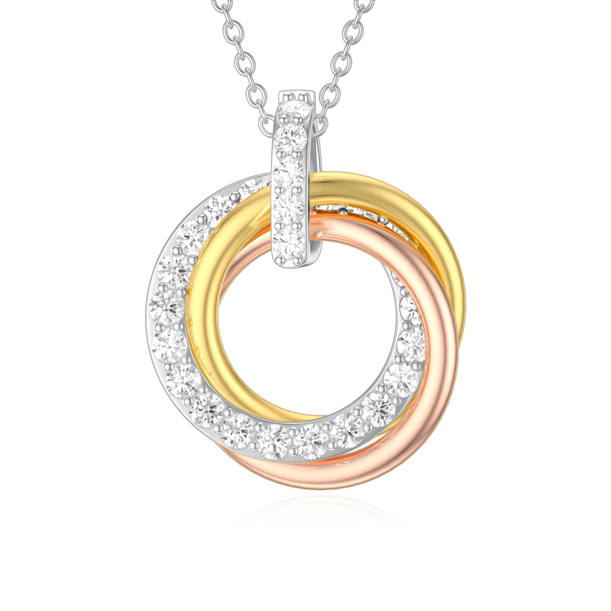 Sterling Silver Tri-tone Generation Ring Pendant Necklace-1