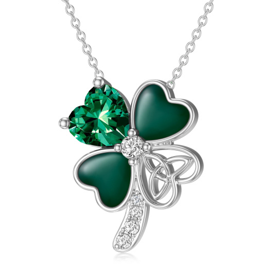 Sterling Silver Cubic Zirconia Four-leaf Clover Pendant Necklace