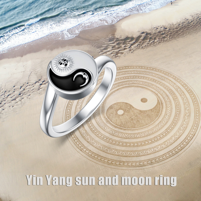 Anel de Urna Yin Yang em Prata Esterlina-4