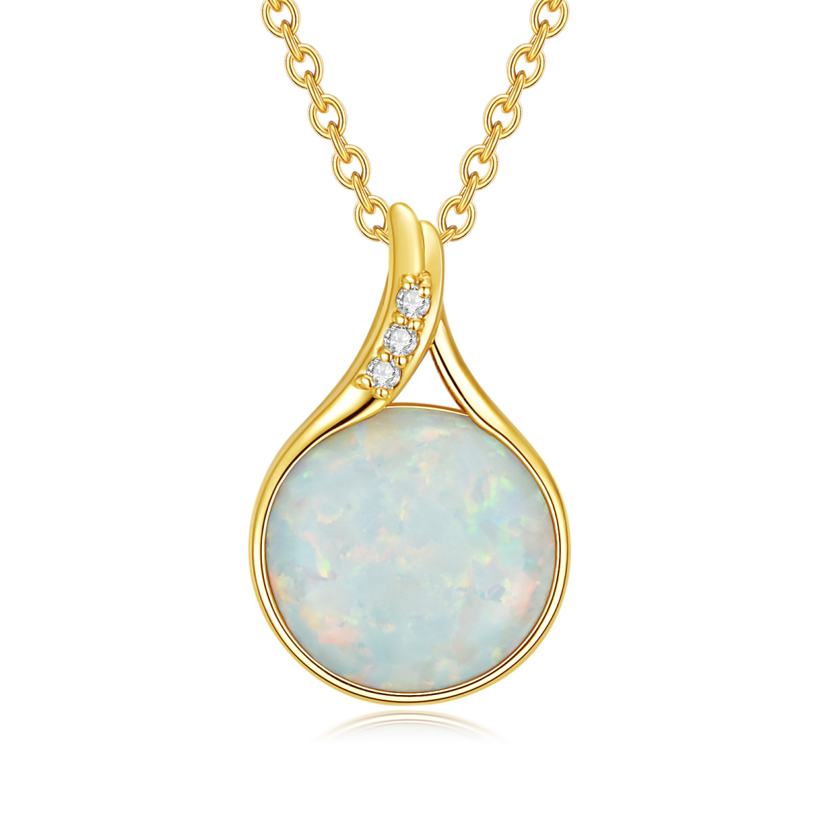 14K Gold kreisförmiger Diamant & Opal Anhänger Halskette-1