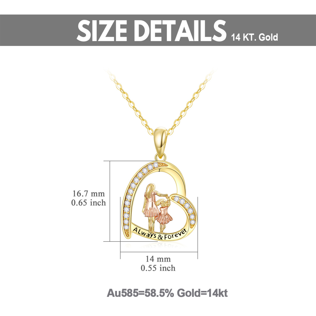 14K Gold & Rose Gold Cubic Zirconia Mother & Daughter Heart Pendant Necklace-5