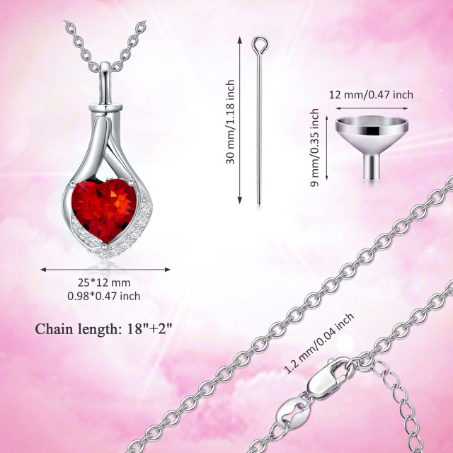 Sterling Silver Garmet Crystal Heart Urn Necklace for Ashes-7