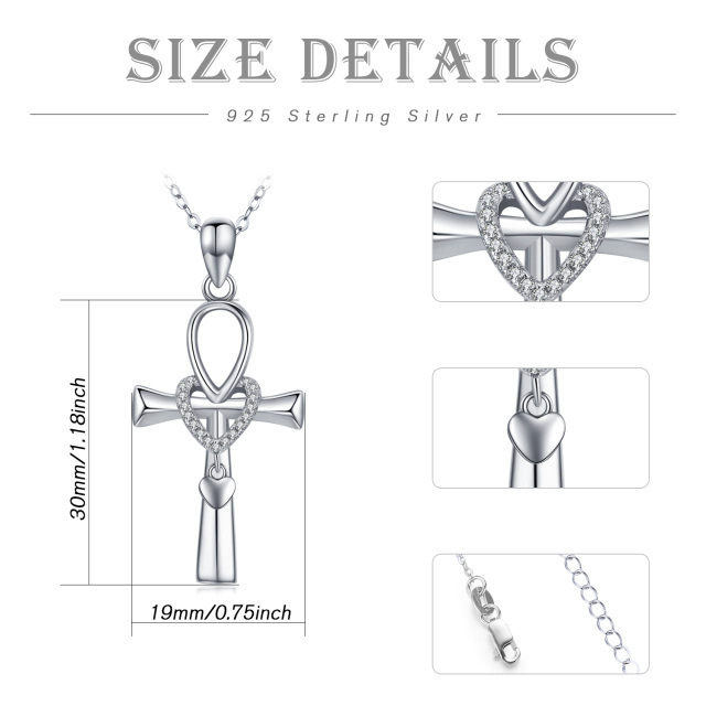 Collier avec pendentif en forme de cœur Ankh en argent sterling et oxyde de zirconium de forme circulaire-3