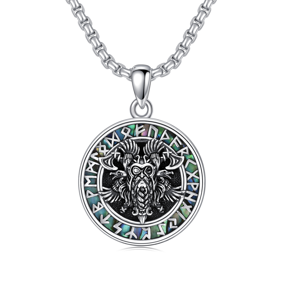Sterling Silver Viking Rune Pendant Necklace for Men-1