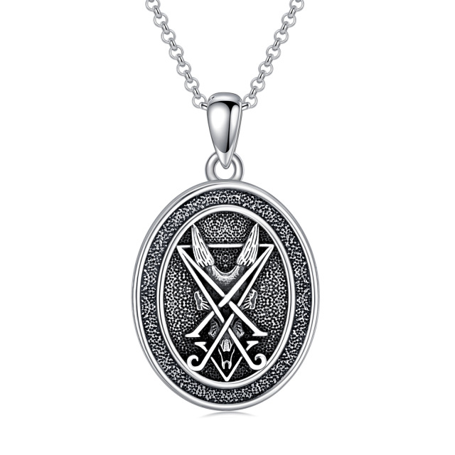 Sterling Silver Satanic Goat Pendant Necklace for Men-1