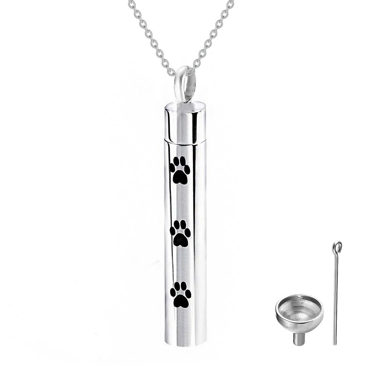 Sterling Silver Dog & Paw Urn Necklace for Ashes-1