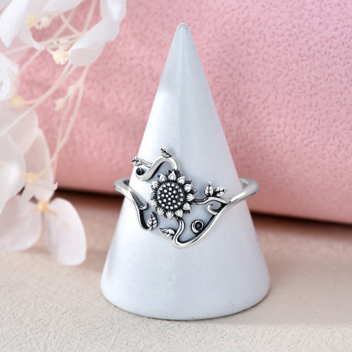 Bague ouverte en argent Sterling Sunflower -7