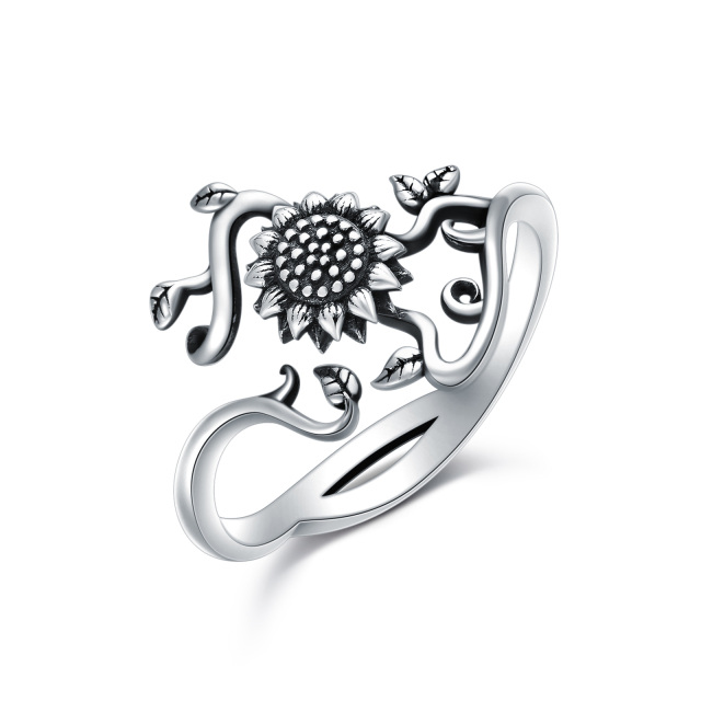 Sterling Silver Sunflower Open Ring-0