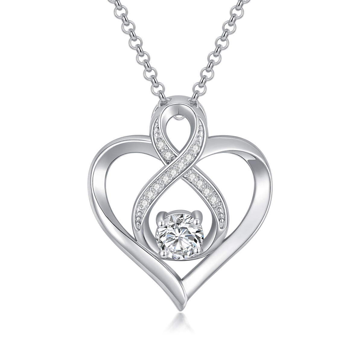 Sterling Silver Round Diamond Infinite Symbol Pendant Necklace-1