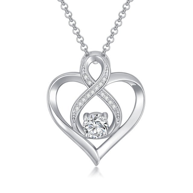 Sterling Silver Round Diamond Infinite Symbol Pendant Necklace-0