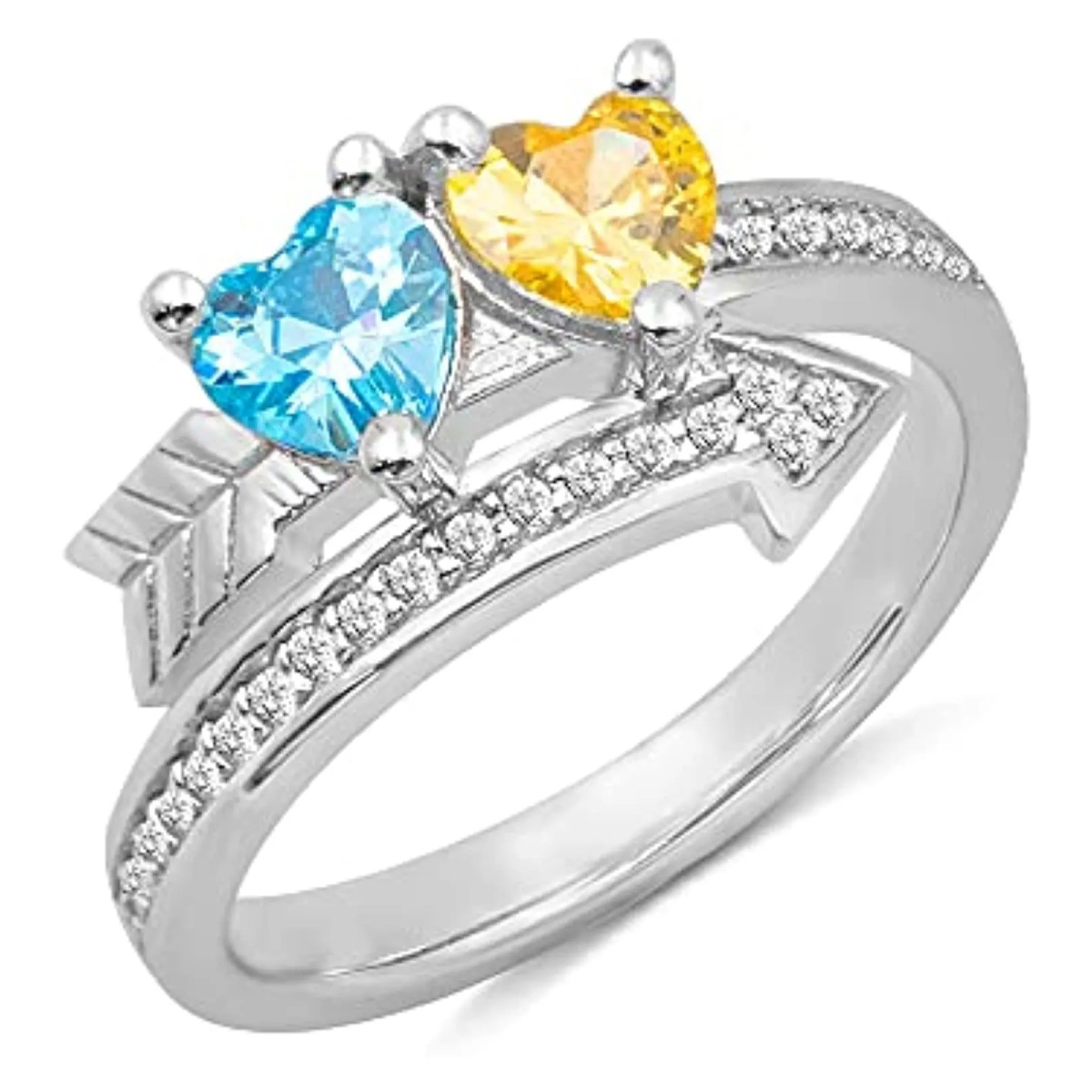 Sterling Silver Heart Crystal Birthstone Ring-1