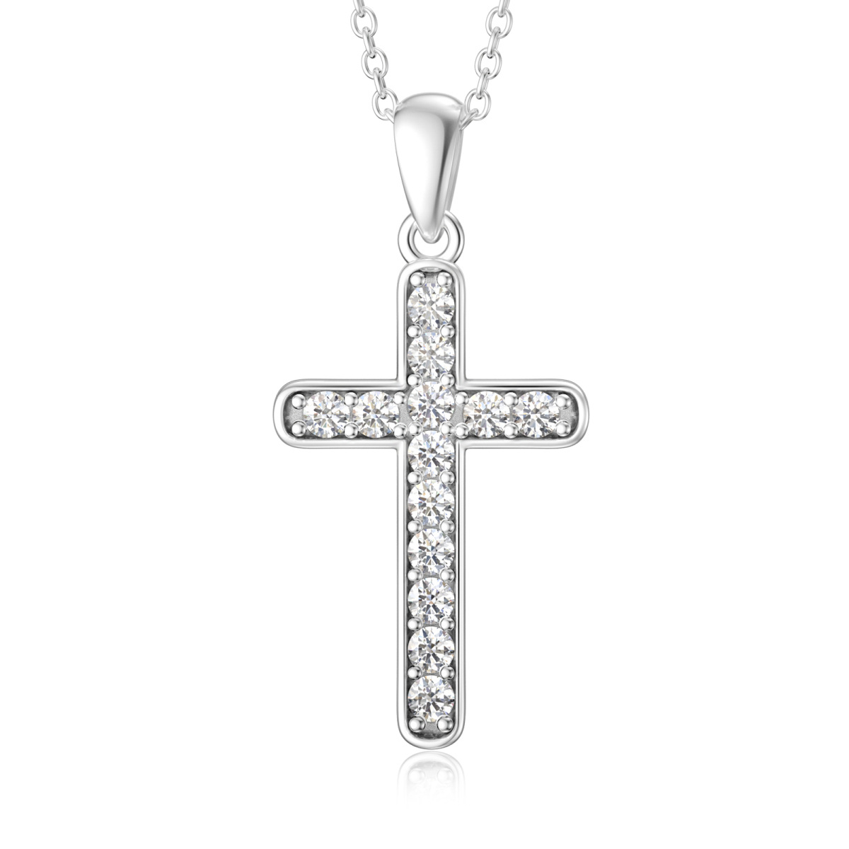 Sterling Silver Full Cubic Zirconia Inserted Cross Pendant Necklace-1