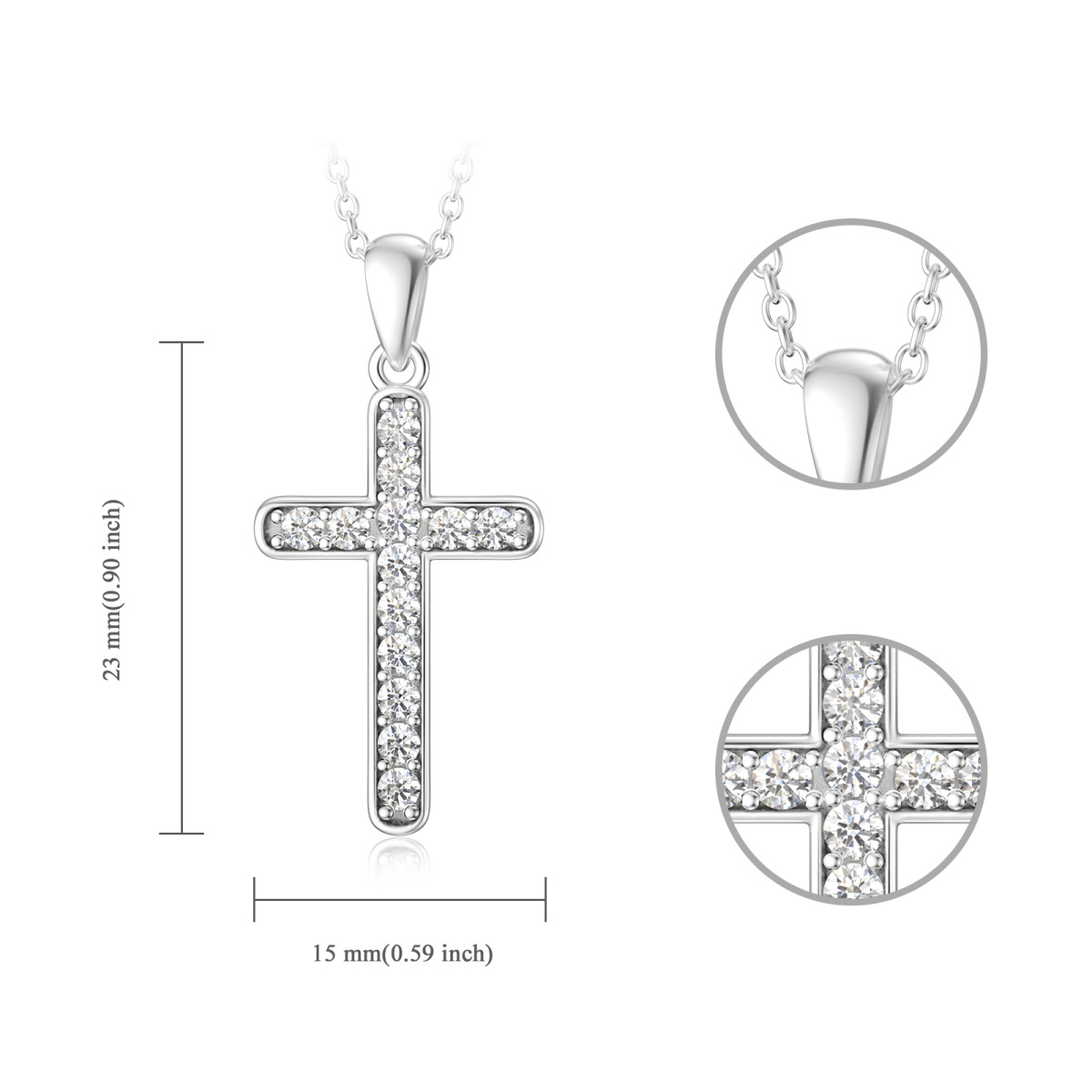 Sterling Silver Full Cubic Zirconia Inserted Cross Pendant Necklace-7