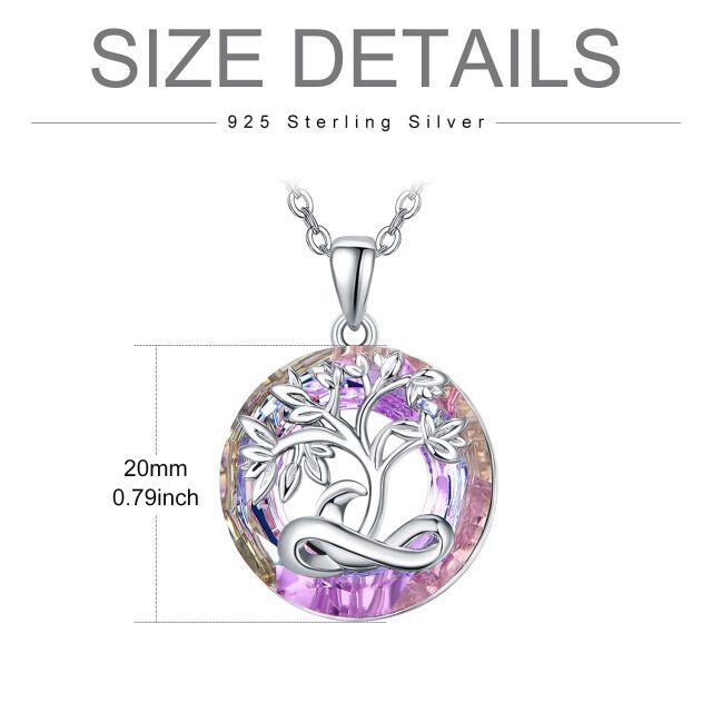 Sterling Silver Round Crystal Tree Of Life Pendant Necklace-4