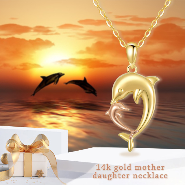 14K Gold & Rose Gold Dolphins Pendant Necklace-4