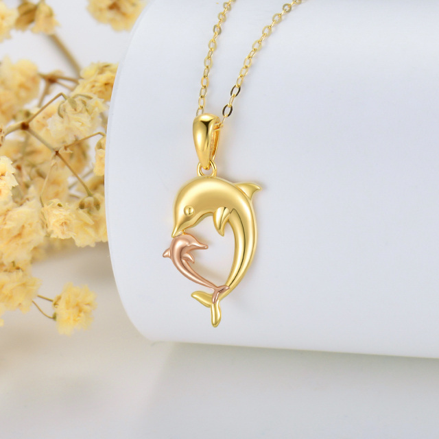 14K Gold & Rose Gold Dolphins Pendant Necklace-2