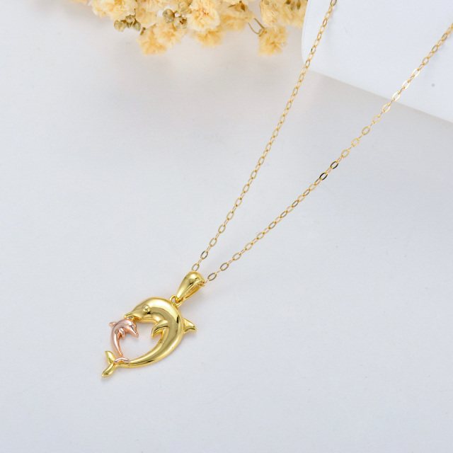 14K Gold & Rose Gold Dolphins Pendant Necklace-3