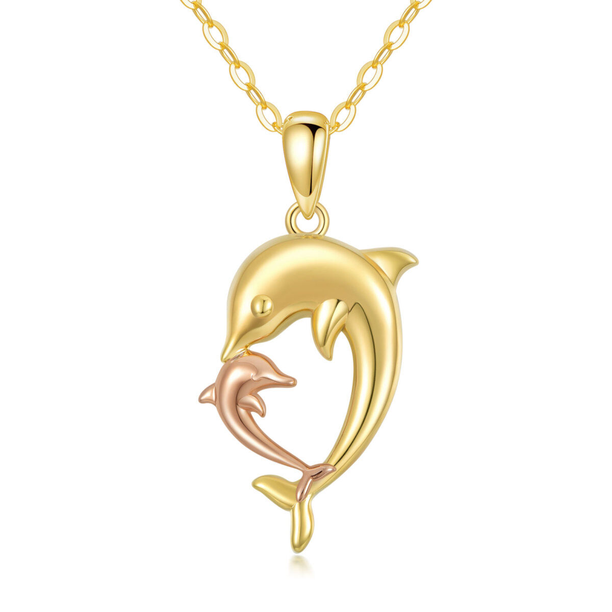 14K Gold & Rose Gold Dolphins Pendant Necklace-1