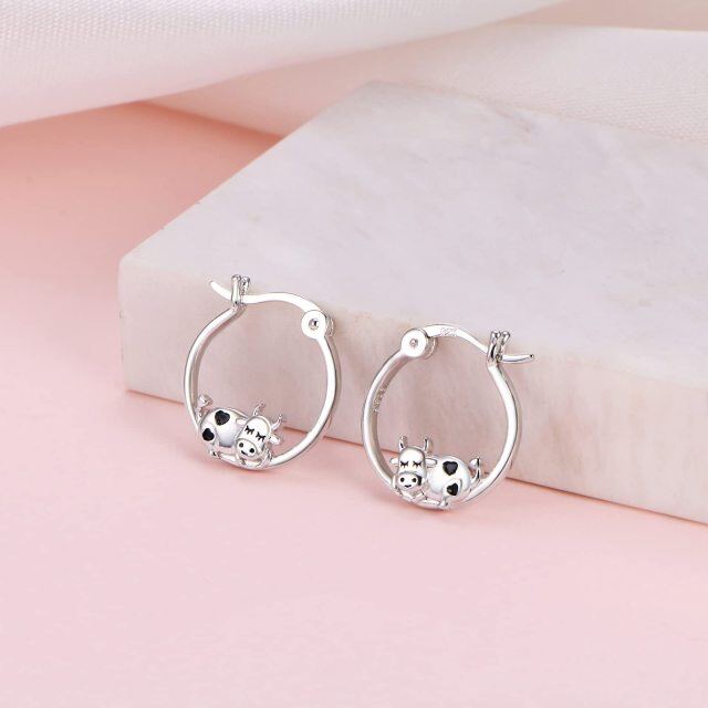 Sterling Silver Cow Hoop Earrings-2