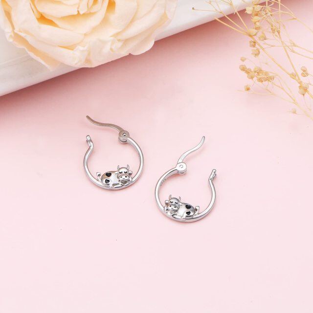 Sterling Silver Cow Hoop Earrings-3