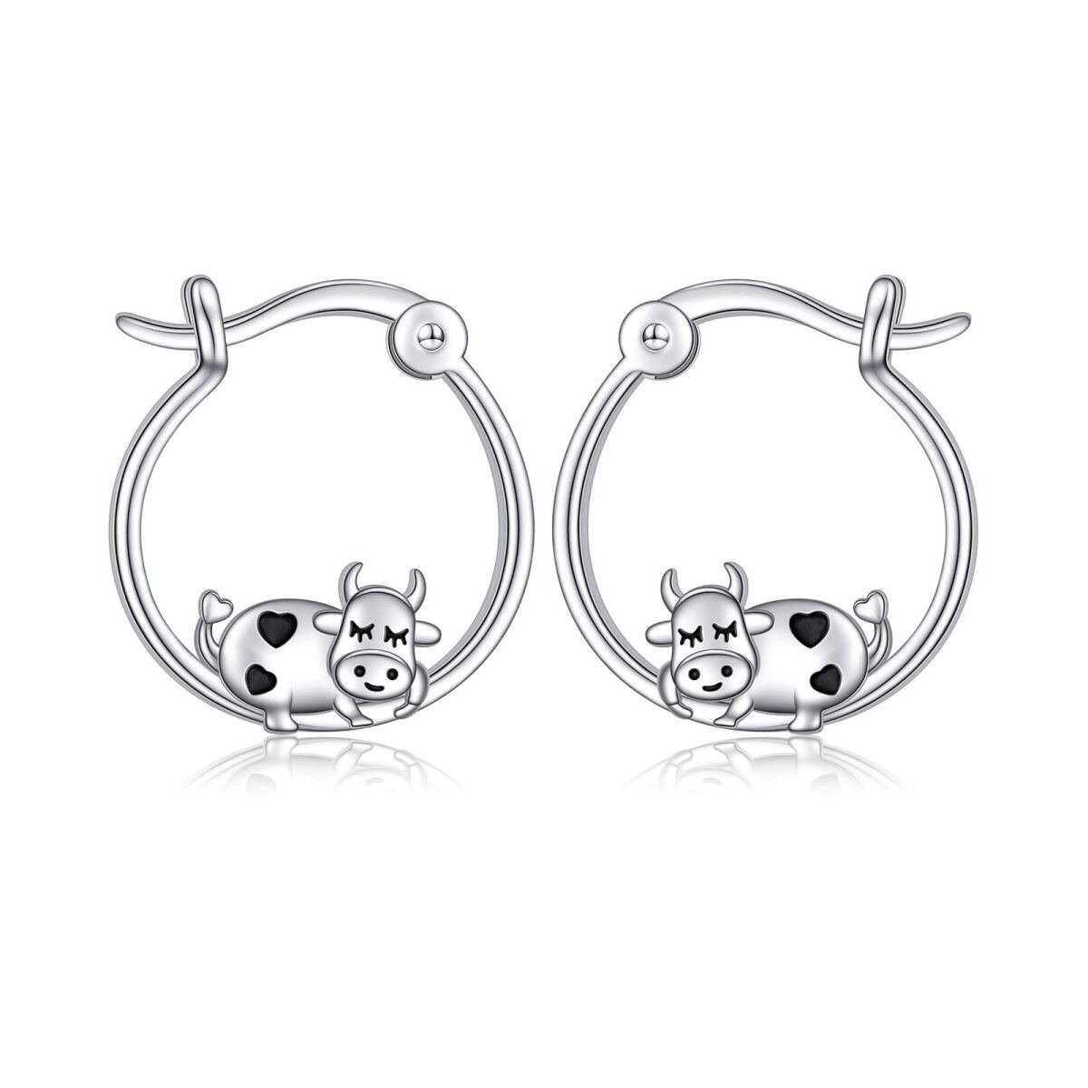Sterling Silver Cow Hoop Earrings-1
