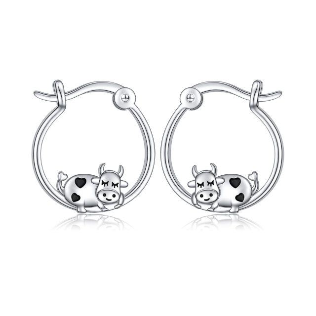 Sterling Silver Cow Hoop Earrings-0
