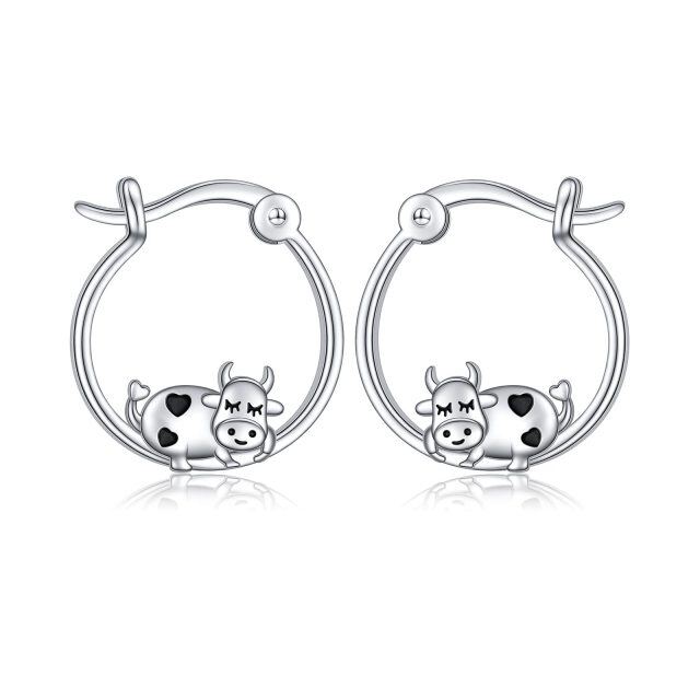 Sterling Silver Cow Hoop Earrings-3