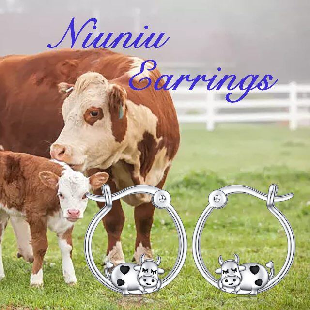 Sterling Silver Cow Hoop Earrings-4