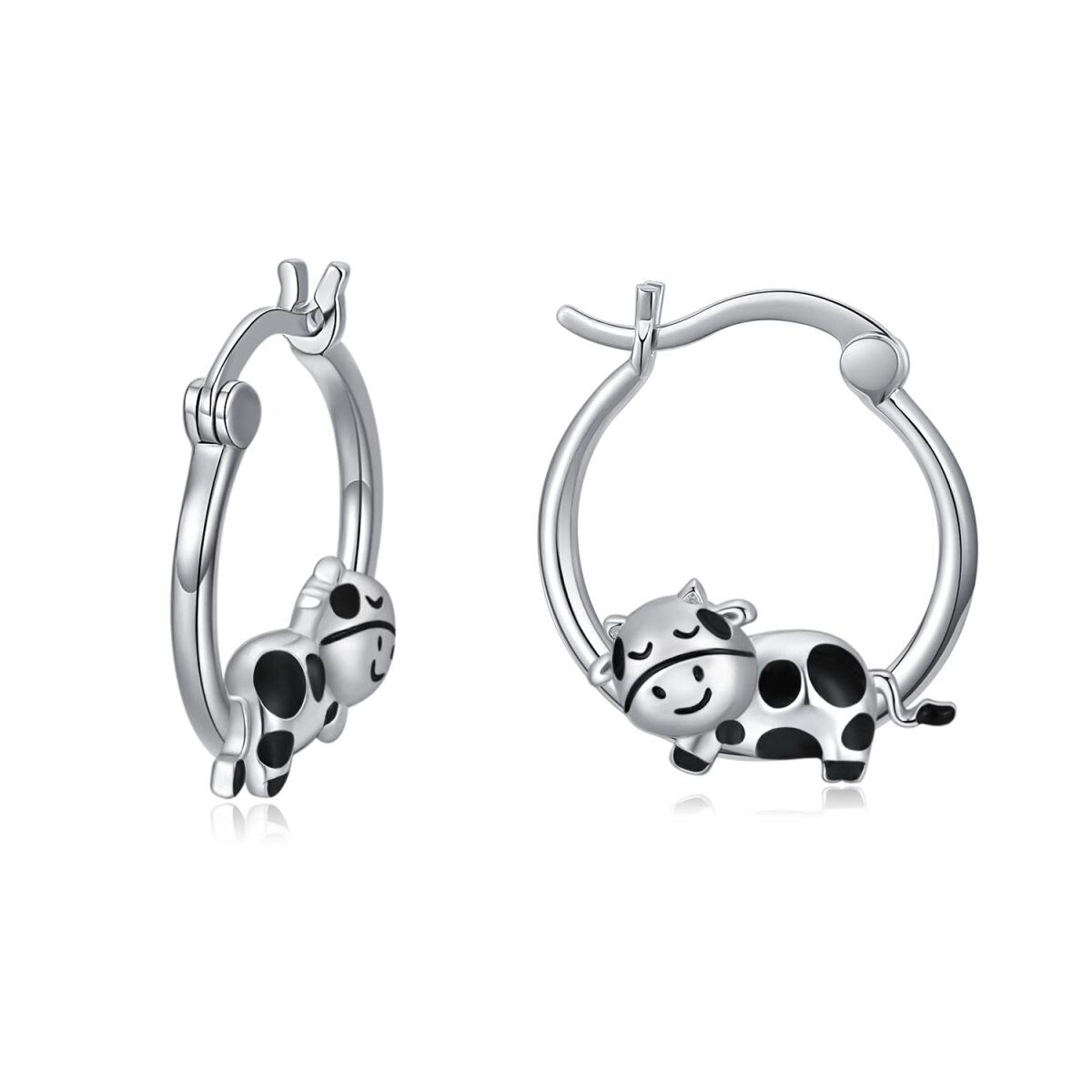 Sterling Silver Cow Hoop Earrings-1