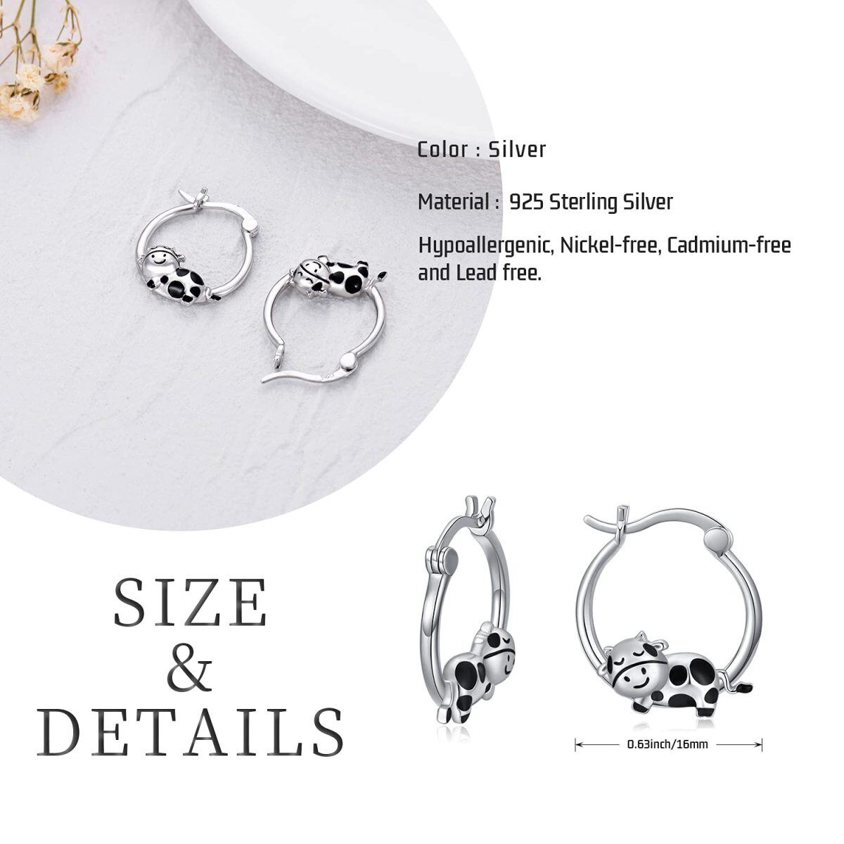 Sterling Silver Cow Hoop Earrings-6