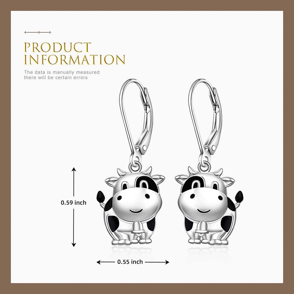 Boucles d'oreilles à levier en argent Sterling Cow & Bell-4