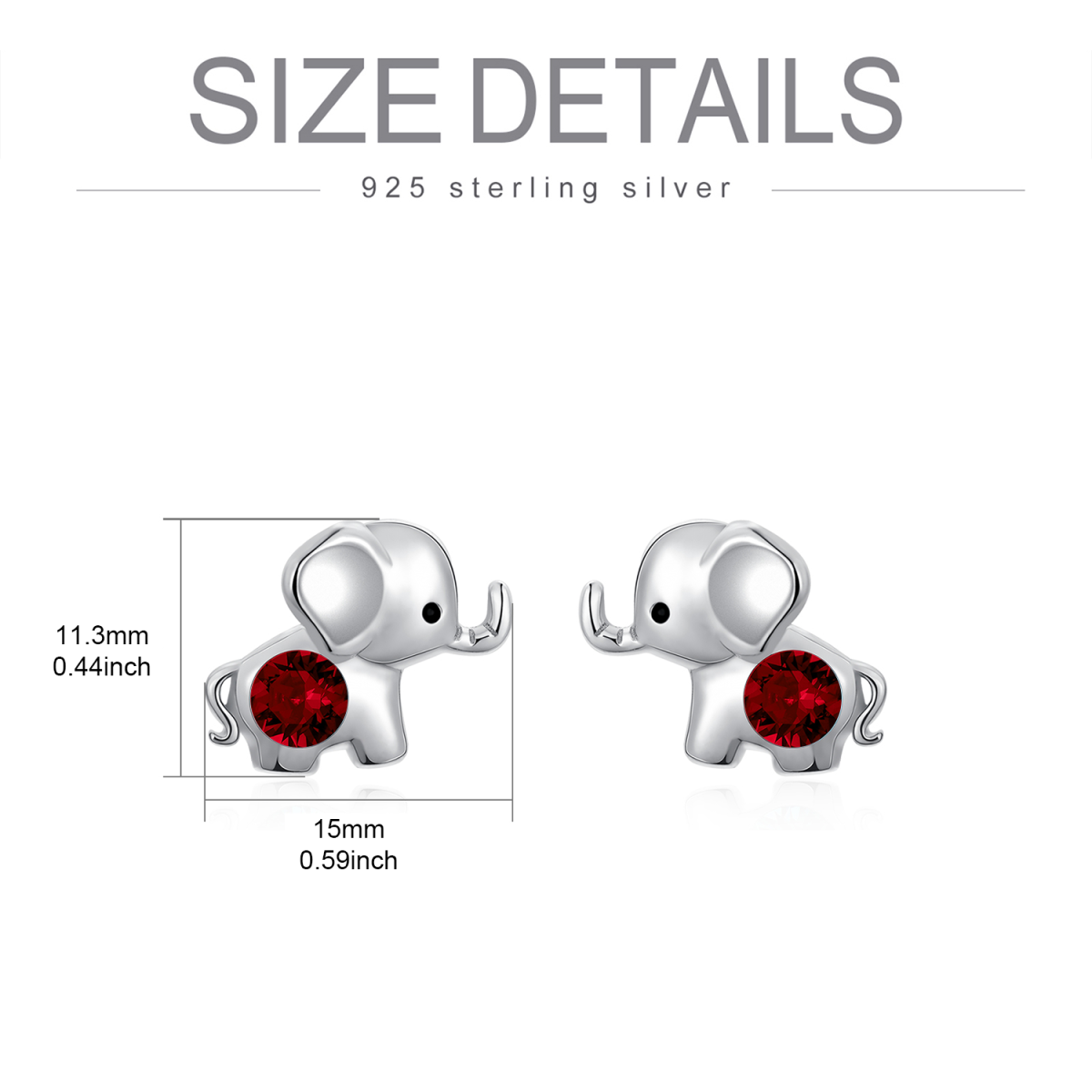 Sterling Silver Circular Shaped Crystal Elephant Stud Earrings-5