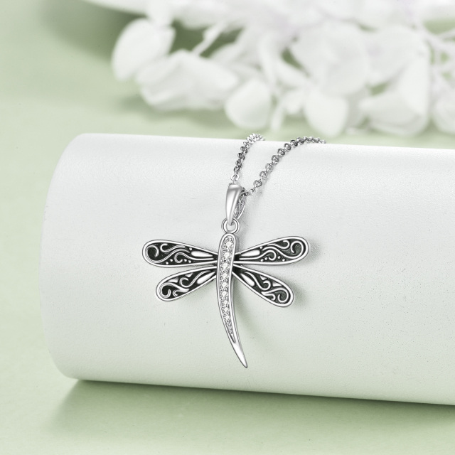 Sterling Silver Zircon Vintage Dragonfly Pendant Necklace-2