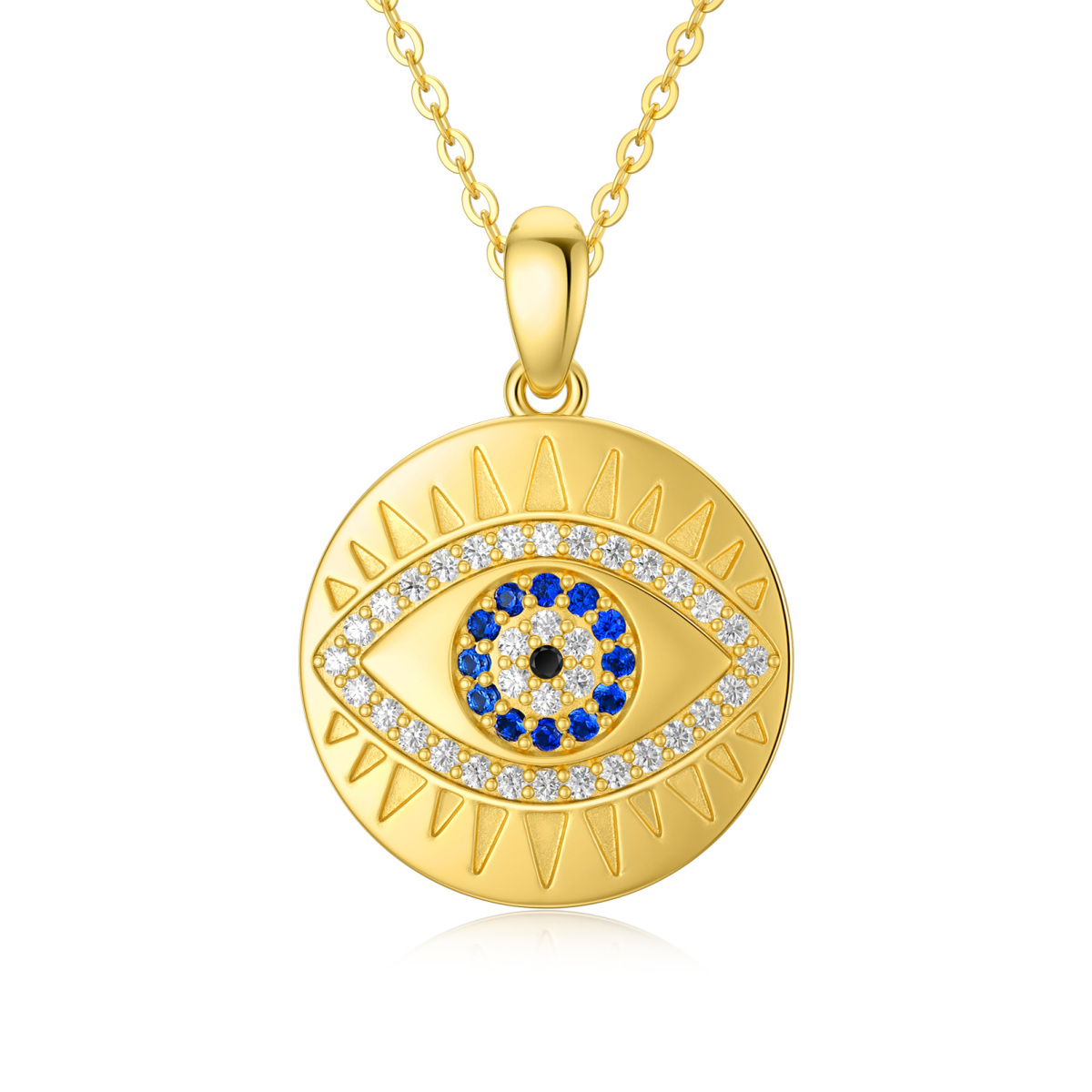 14K Gold Circular Shaped Cubic Zirconia Devil's Eye Pendant Necklace-1