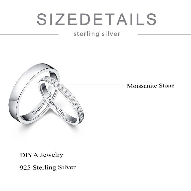 Sterling Silber kreisförmig Cubic Zirkonia personalisierte Gravur & Paar Verlobungsring-4