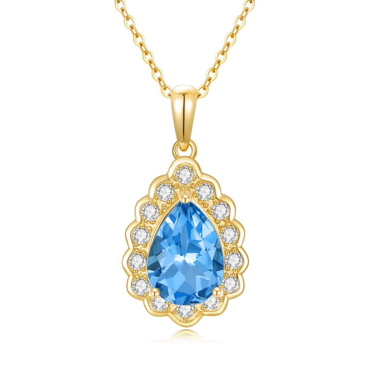 14K Gold Pear Shaped Topaz Drop Shape Pendant Necklace-1